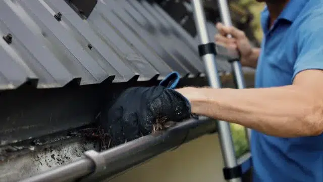 A man cleaning roof gutters in st helens, oregon