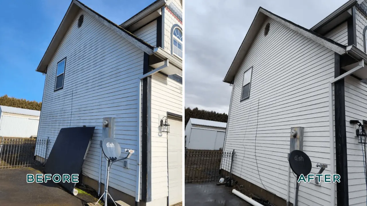 before and after photo of house washing service