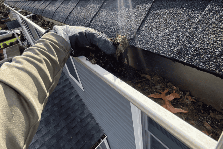 removing leaves from gutters