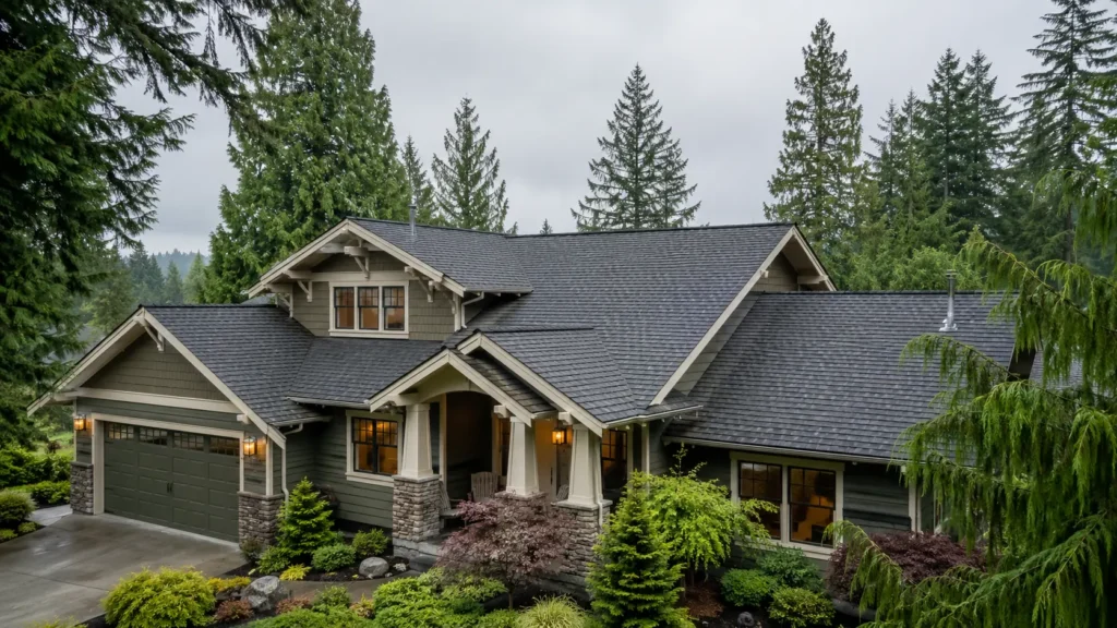 Roof Cleaning Maintenance Plans: Are They Worth It? 1 Oregon roofer inspecting a moss-free shingle roof under a maintenance plan