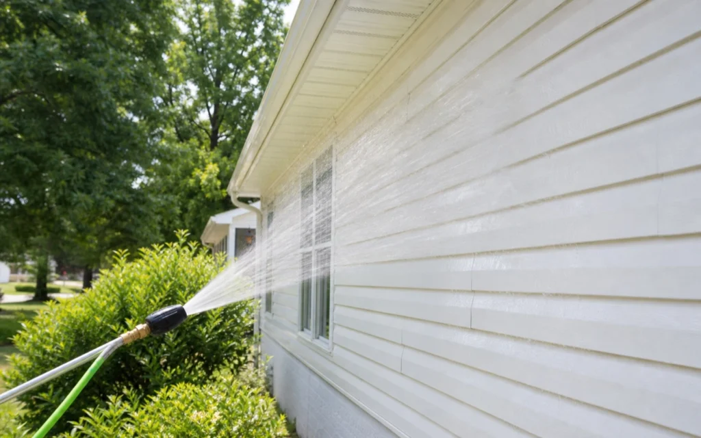 Oregon home with green algae and dirt on the siding before a professional house wash